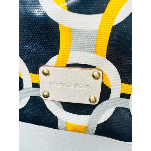 MICHAEL KORS Yellow Navy Geometric Design Patent Leather Crossbody Handbag - Picture 9 of 10